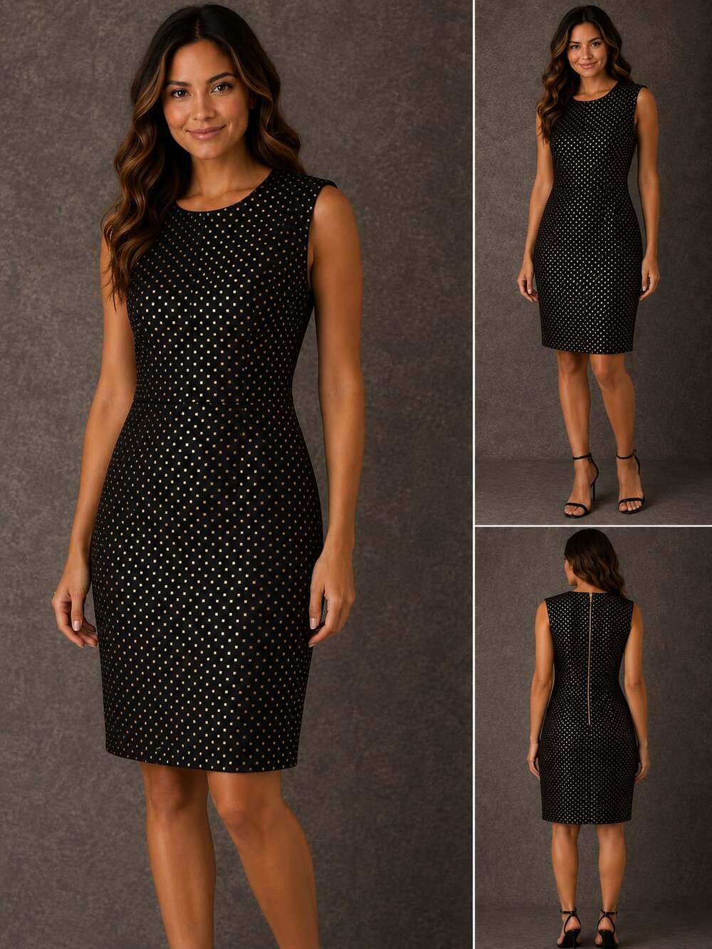 Calvin Klein | Dresses | Calvin Klein Womens Black And Gold Polka Dot Sleeveless Sheath Dress Size 4
